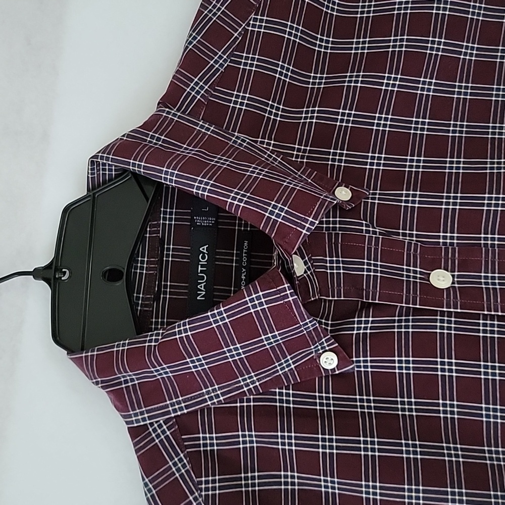 Nautica Plaid Button Down Men's Shirt Size Large 80's Two-Ply Cotton - Picture 3 of 8